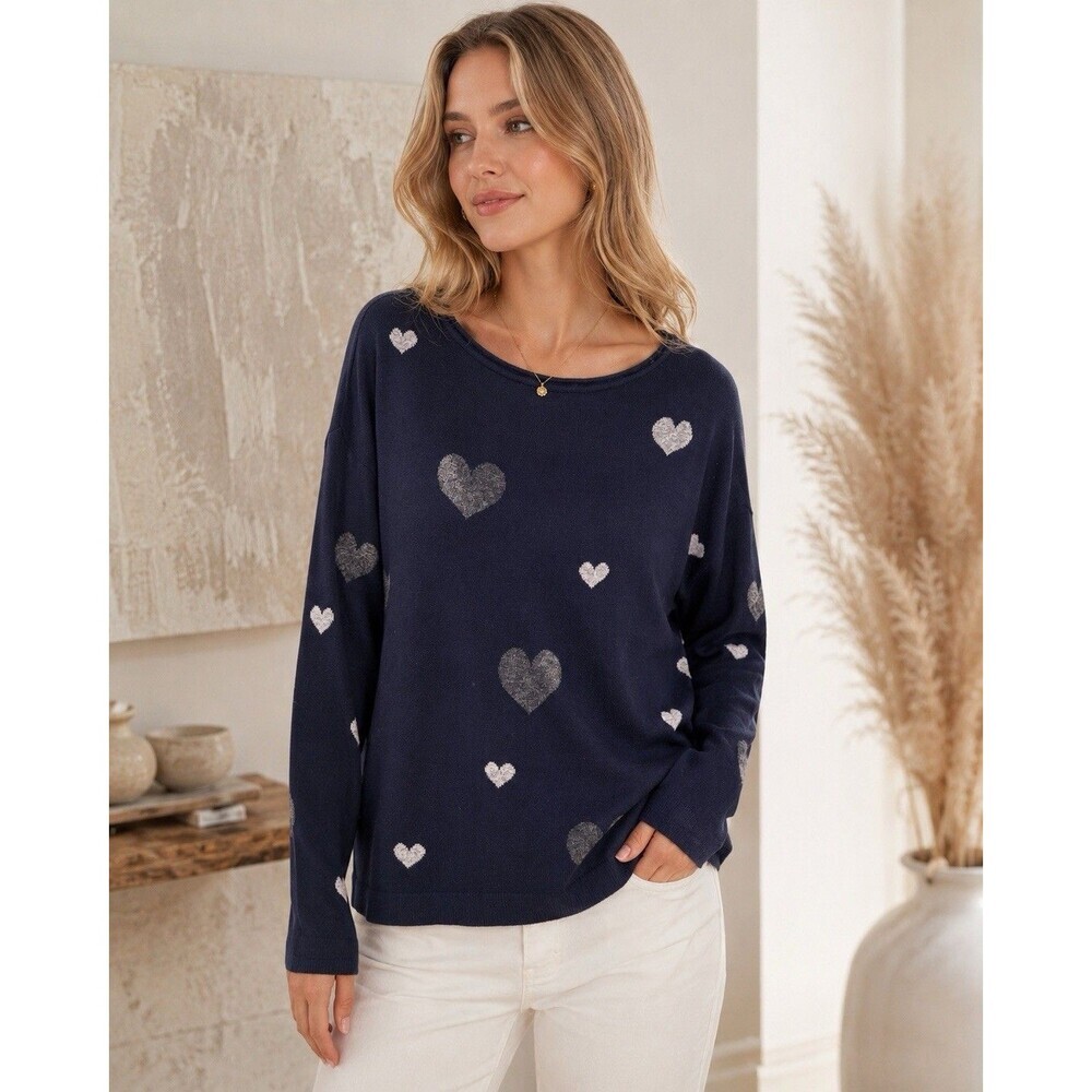Benedetta B Women Italian Knit Merino Wool Cashmere Long Sleeve Heart Sweater M